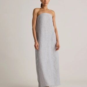 Strapless Light Blue Stripe Linen Maxi Dress